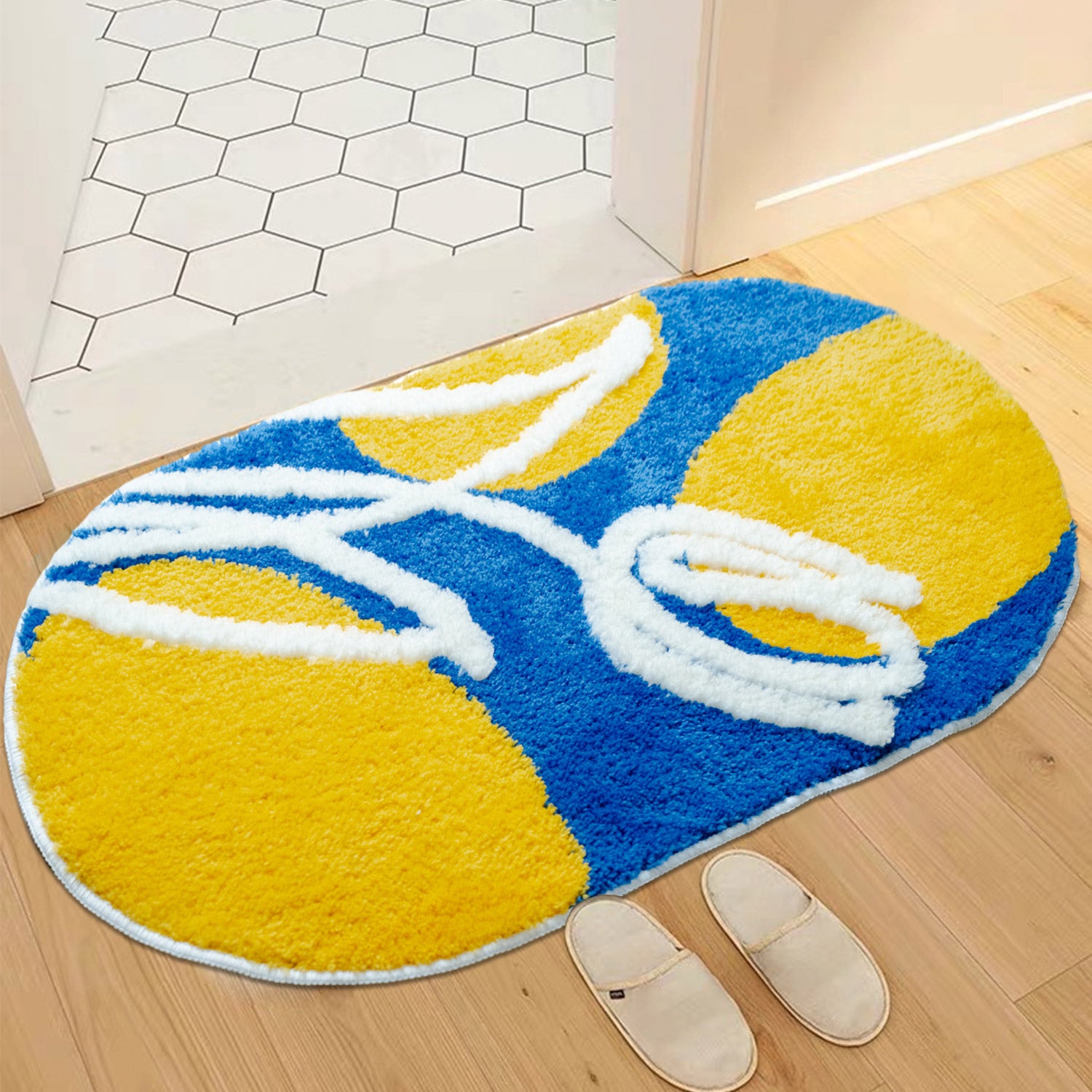 Feblilac Blue and Yellow Tulips Tufted Bath Mat