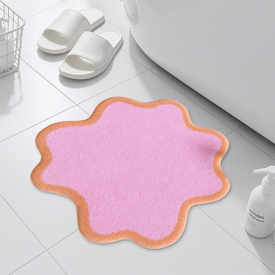 Feblilac Wavy Pink Tufted Bath Mat – Cute Irregular Shape, Soft & Absorbent Bathroom Rug - view 3