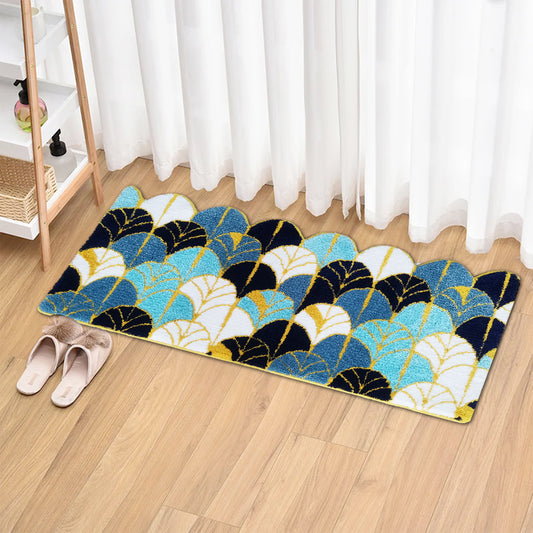 Blue Wave Bath Mat, Non-Slip Bathroom Rug, Long Runner Rug