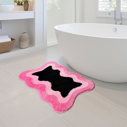 Feblilac Black Pink Wave Bedroom Rug Long Runner, Rug for Bedside Bathroom