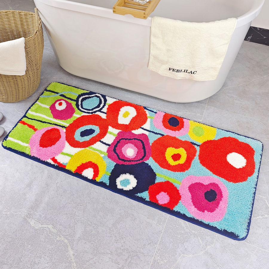 Feblilac Flowers Garden Bathroom Runner Mat, Floral Bedroom Rug - view 2