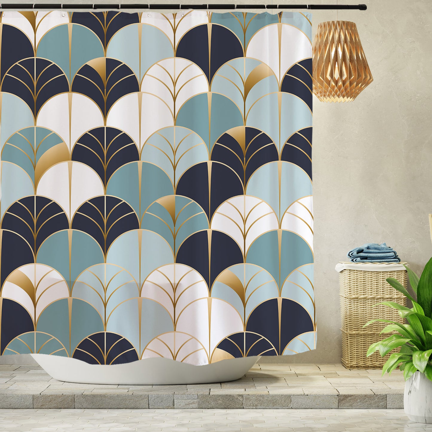 Feblilac Blue Wave Shower Curtain with Hooks