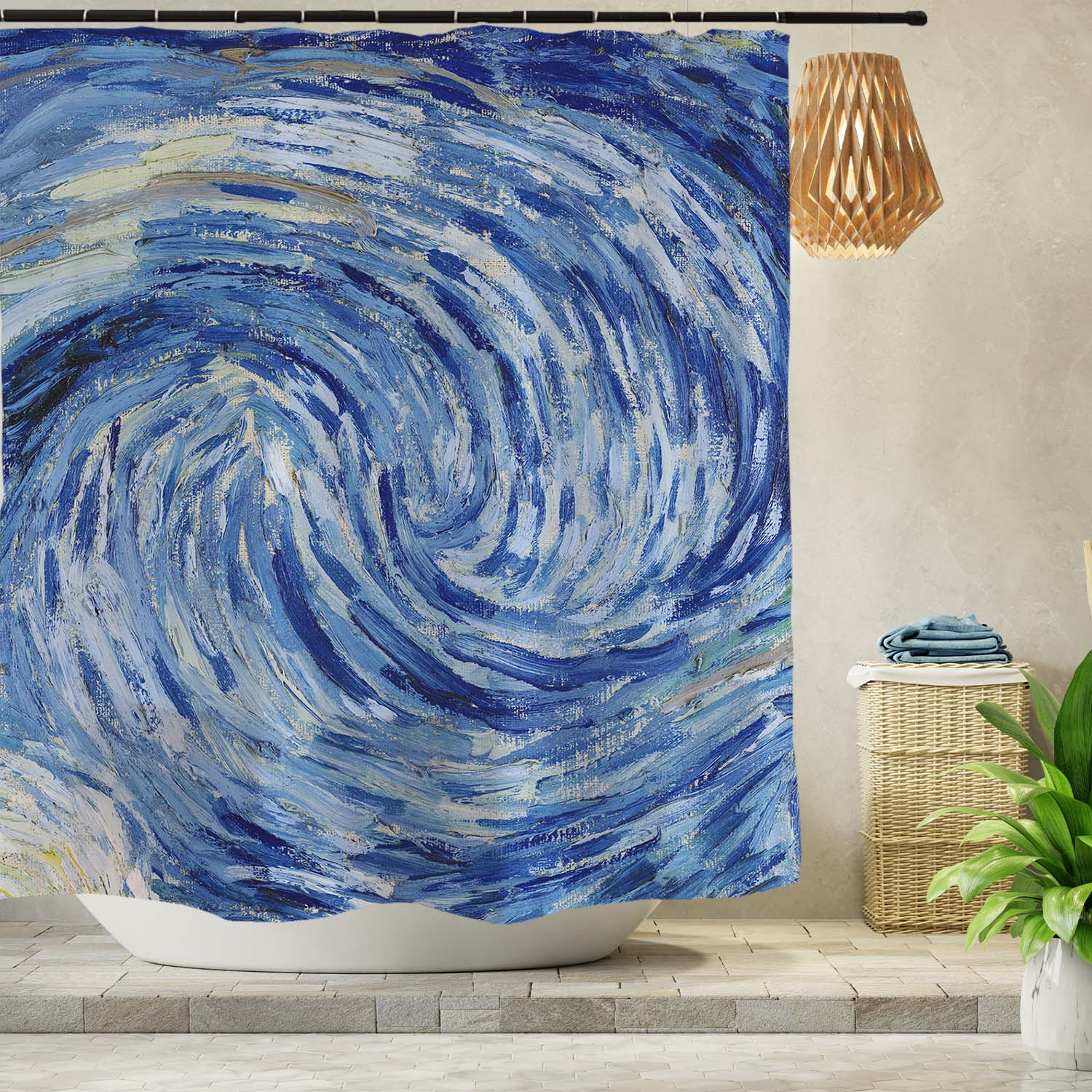 Feblilac Starry Night Shower Curtain with Hooks
