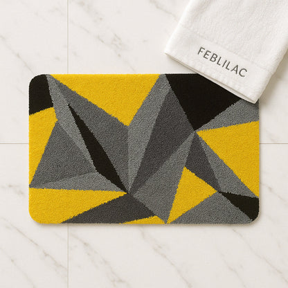 Feblilac Yellow Gray Geometric Triangle Tufted Bath Mat