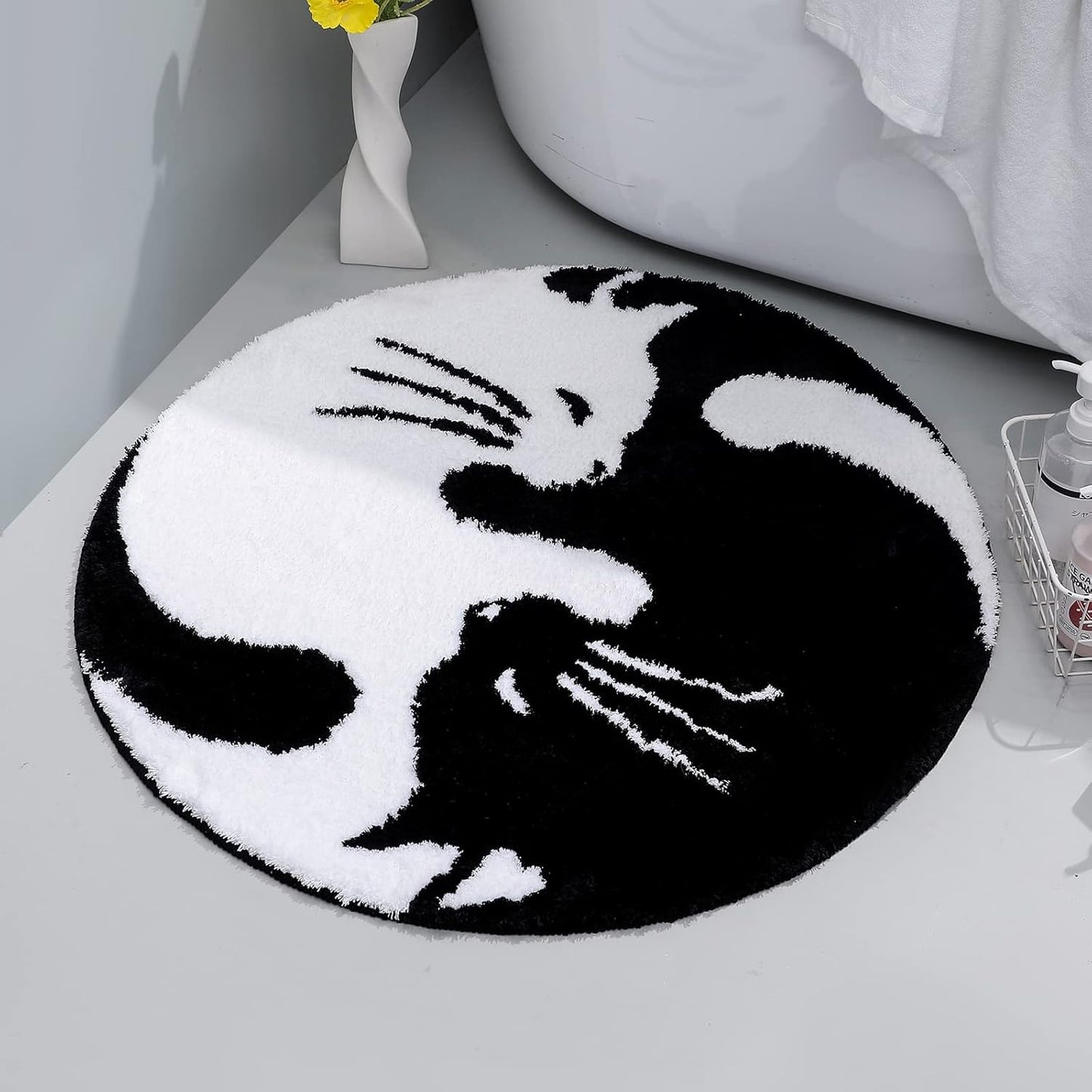 Cute Black and White Cats Bath Mat 31"x31", 80cmx80cm