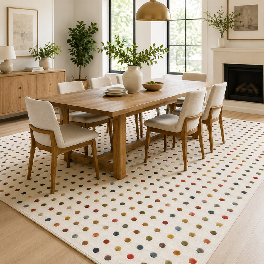 Feblilac Colorful Dot Wool Area Rug, Cream Plush Polka Dot Rug for Modern Home Decor - view 2