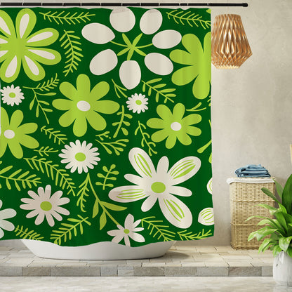 Feblilac Green Flowers Shower Curtain with Hooks