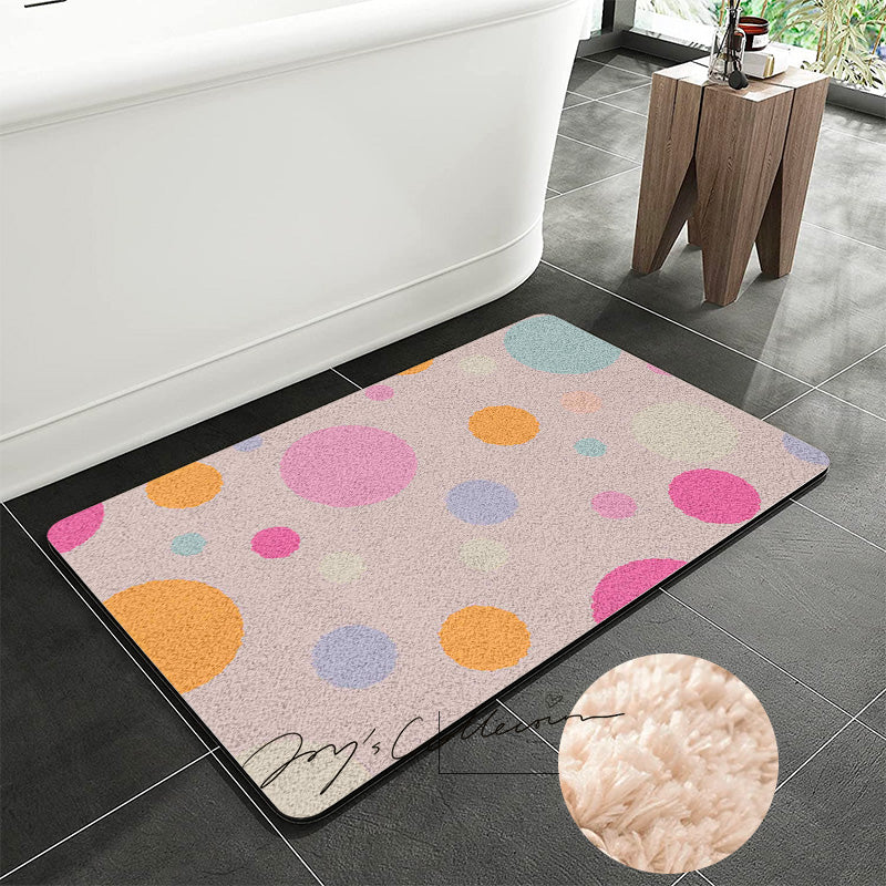 Feblilac Pink Polka Dots Geometric Tufted Bath Mat
