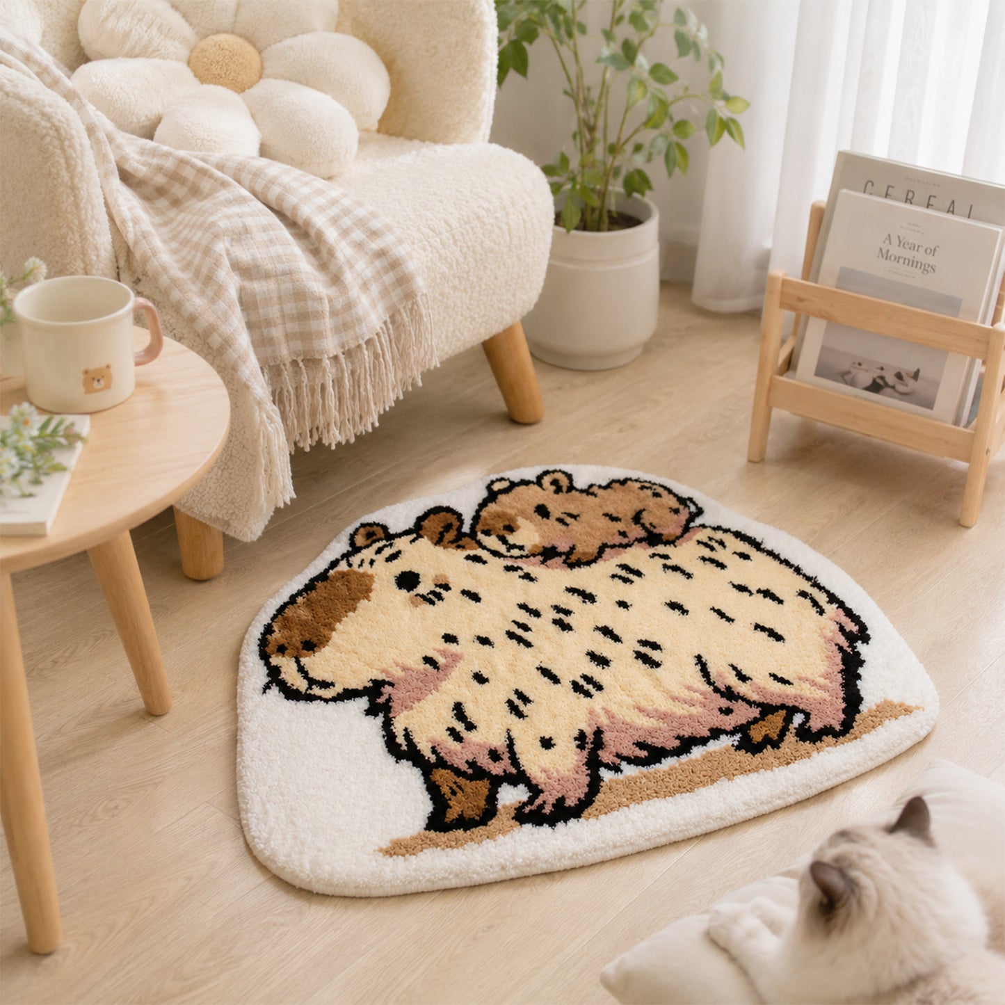 Feblilac Cute Capybara Tufted Rug – Soft Animal Bath Mat for Bedroom, Bathroom & Entryway