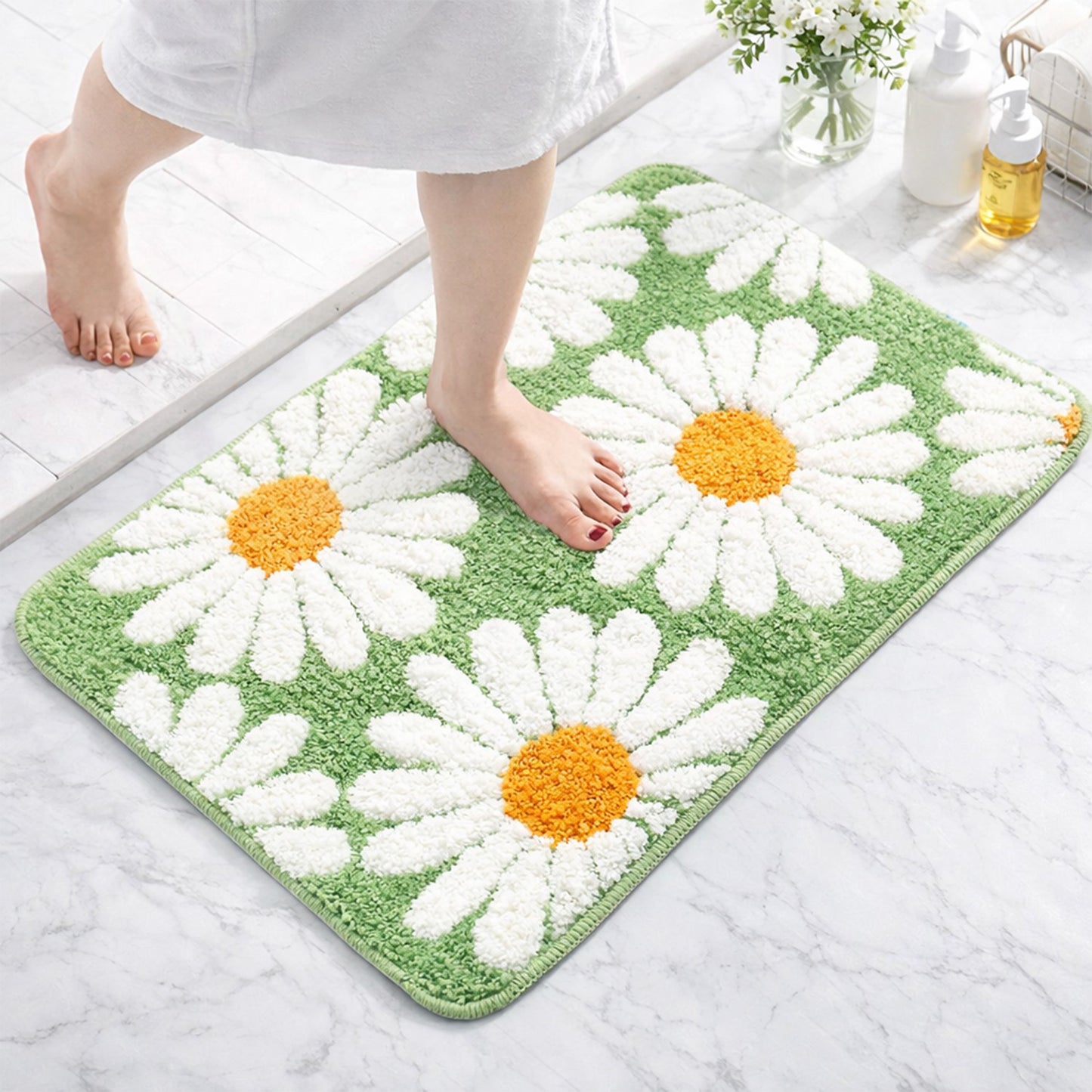 Feblilac Cute Green Daisy Bath Mat