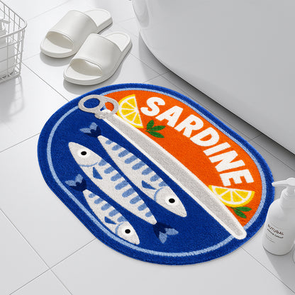 Feblilac Sardine Tin Tufted Bath Mat, Funny Fish Rug