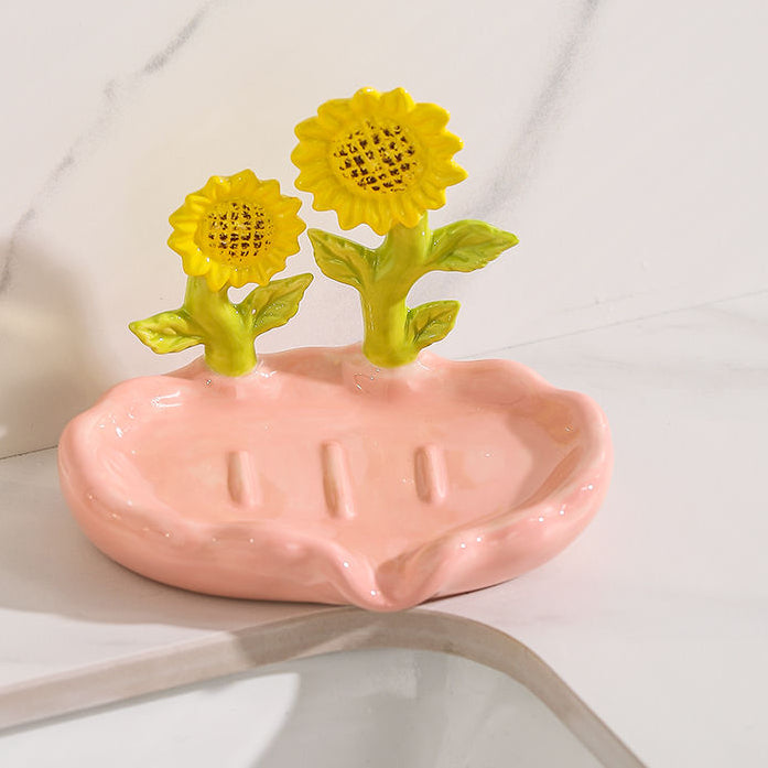 Feblilac Home Cute Super Cute Flower Ceramic Soap Box Bathroom