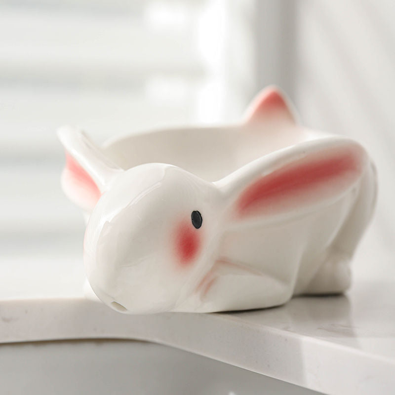 Feblilac Ceramic Soap Box Cartoon Cute Shy Rabbit Bathroom