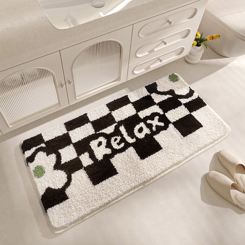 Feblilac Checkerboard and Flower Tufted Bath Mat U-shape Toilet Floor Mat - view 3