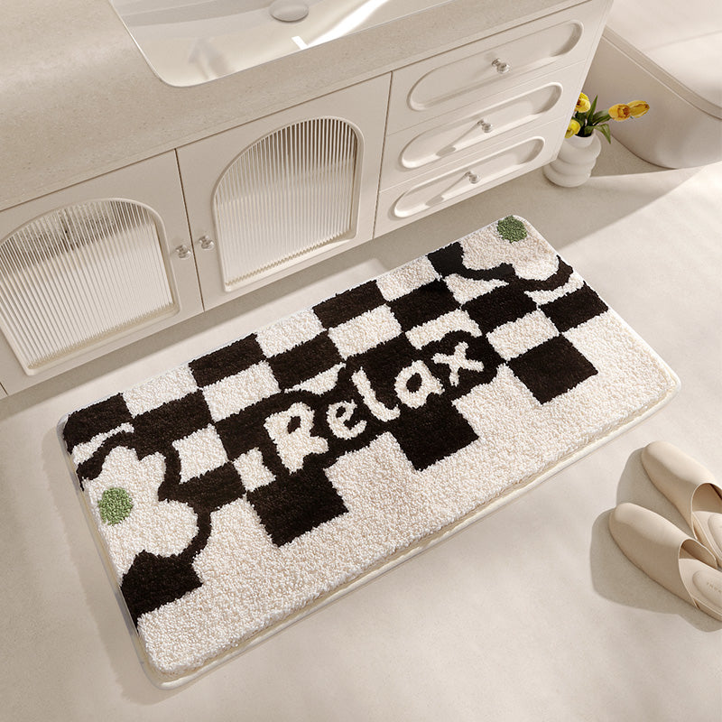Feblilac Checkerboard and Flower Tufted Bath Mat U-shape Toilet Floor Mat
