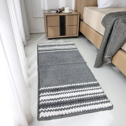 Feblilac Gray and White Chenille Non-Slip Microfiber Shag Runner Rug Mat