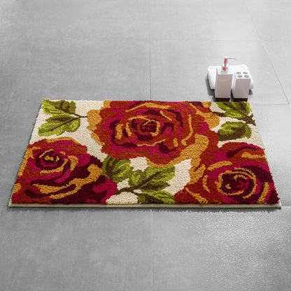 Feblilac Geometric Glass Water Flow Totem and Rose Tufted Bath Mat