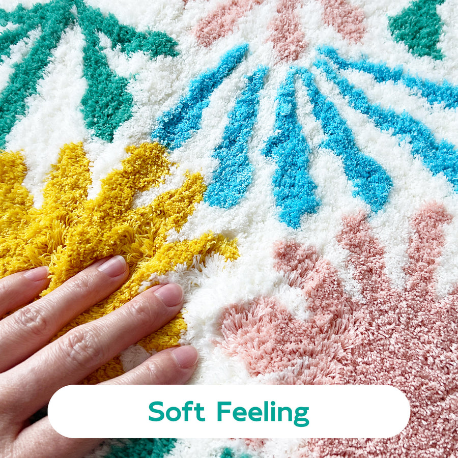 Feblilac Orange Pink Flowers and Green Leaves Tufted Bath Mat - view 3