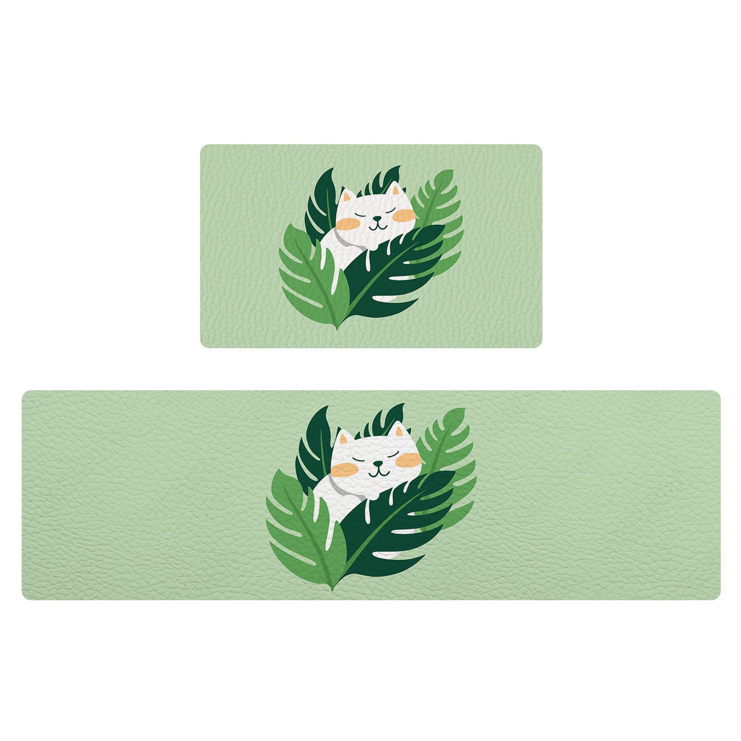 Feblilac Monstera Cat PVC Leather Kitchen Mat