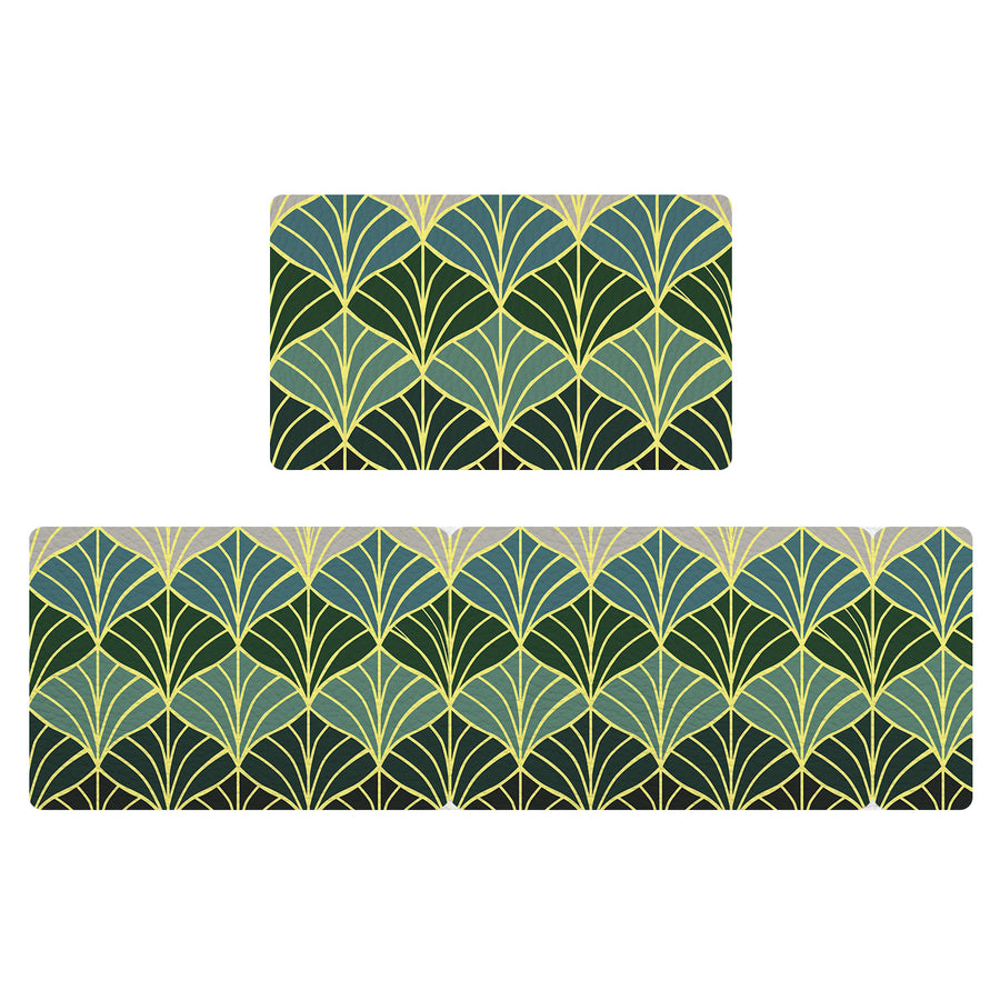Feblilac Golden Green Ginkgo Leaves PVC Leather Kitchen Mat - view 2