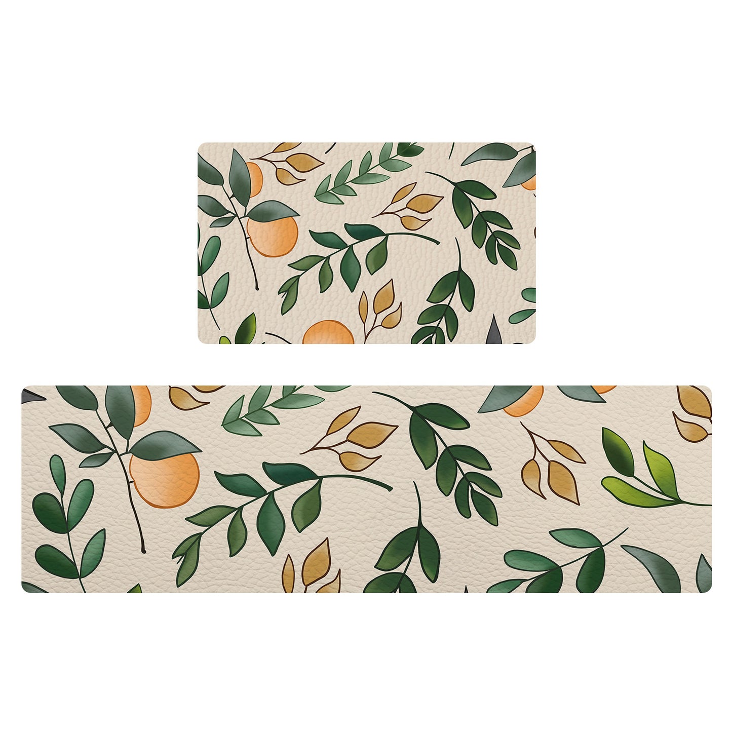 Feblilac Oranges and Leaves PVC Leather Kitchen Mat