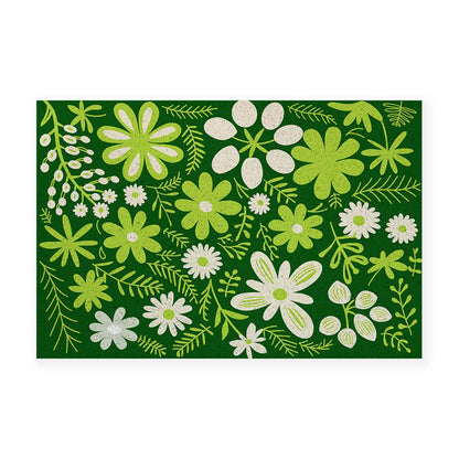 Feblilac Green Flowers PVC Coil Door Mat