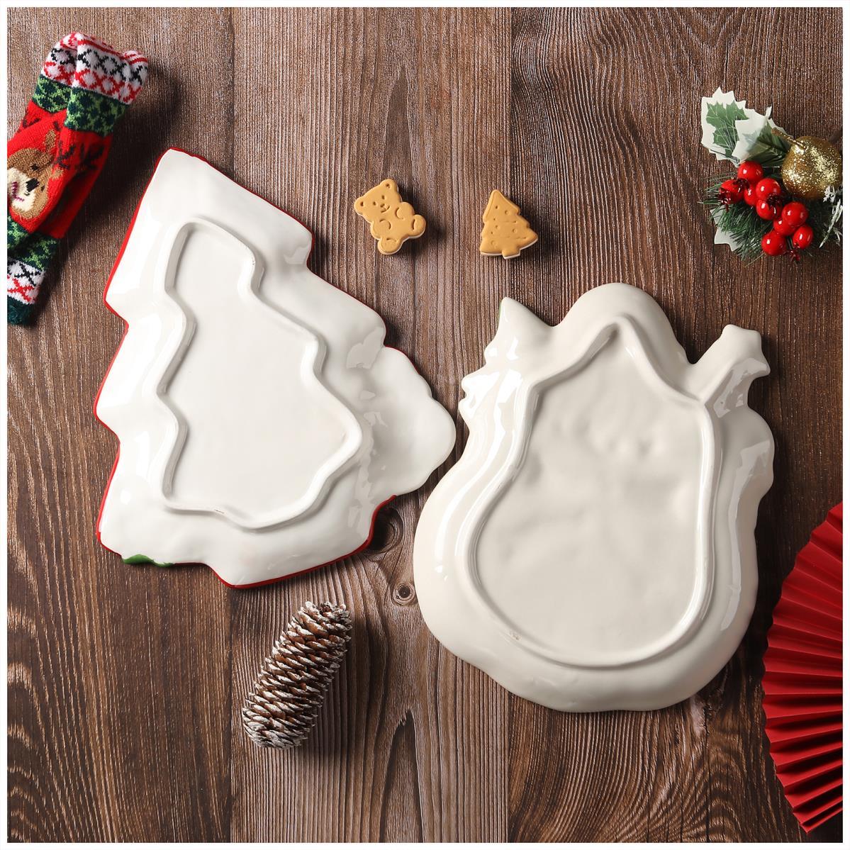 Santa Claus Pine Tree Ceramic Tray, Cute Holiday Plate for Kitchen Dessert Tableware, Christmas Decor