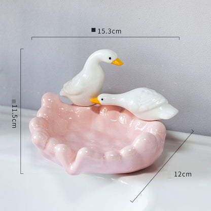 Feblilac Ceramic Soap Box Household Drain Soap Box Creative Duckling Bathroom