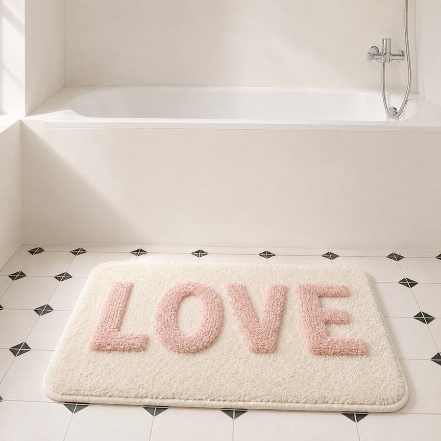 Feblilac LOVE Tufted Bath Mat – Cream with Pink Letters - view 2