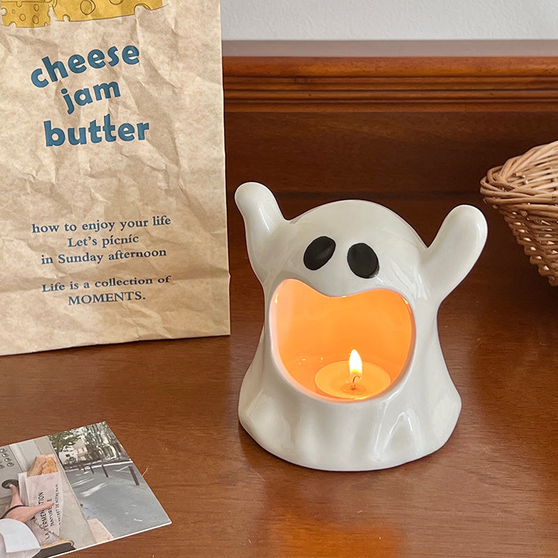 Feblilac Cute Ghost Ceramic Candle Holder Ornament Dining Table Scented Candle Holder Halloween Photo Decorati - view 4