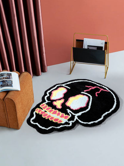 Feblilac Fashionable Black Pink Skull Mat, Anti-Slip Area Rug