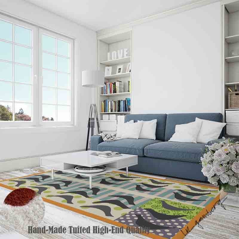 Feblilac Bird Reflections Handmade Tufted Acrylic Livingroom Carpet Area Rug by Liz Gamberg Studio from US - view 2