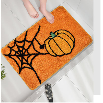 Feblilac Halloween Pumpkin Spider Web Tufted Bath Mat