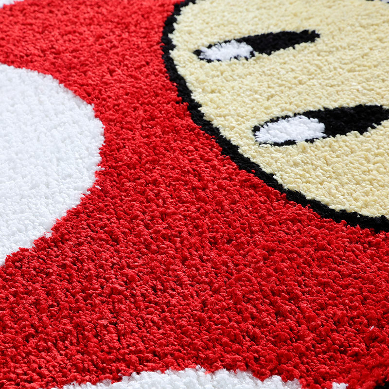 Cute Round Mushroom Bathroom Rug, Red White Mario Character Bath Mat