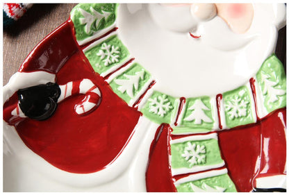 Santa Claus Pine Tree Ceramic Tray, Cute Holiday Plate for Kitchen Dessert Tableware, Christmas Decor