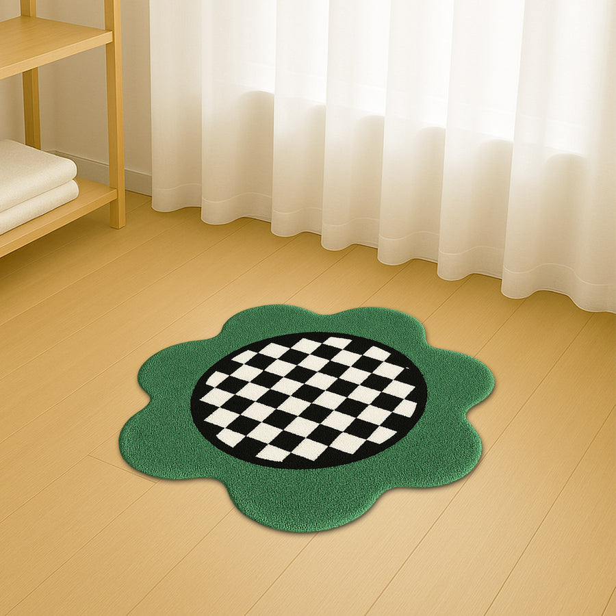 Feblilac Green Checkerboard Tufted Round Bath Mat view 4