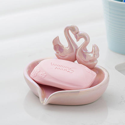 Feblilac Creative Love Swan Ceramic Soap Box