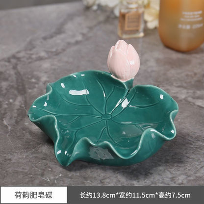 Feblilac Ceramic Soap Box Drain Household Lotus Leaf Soap Box