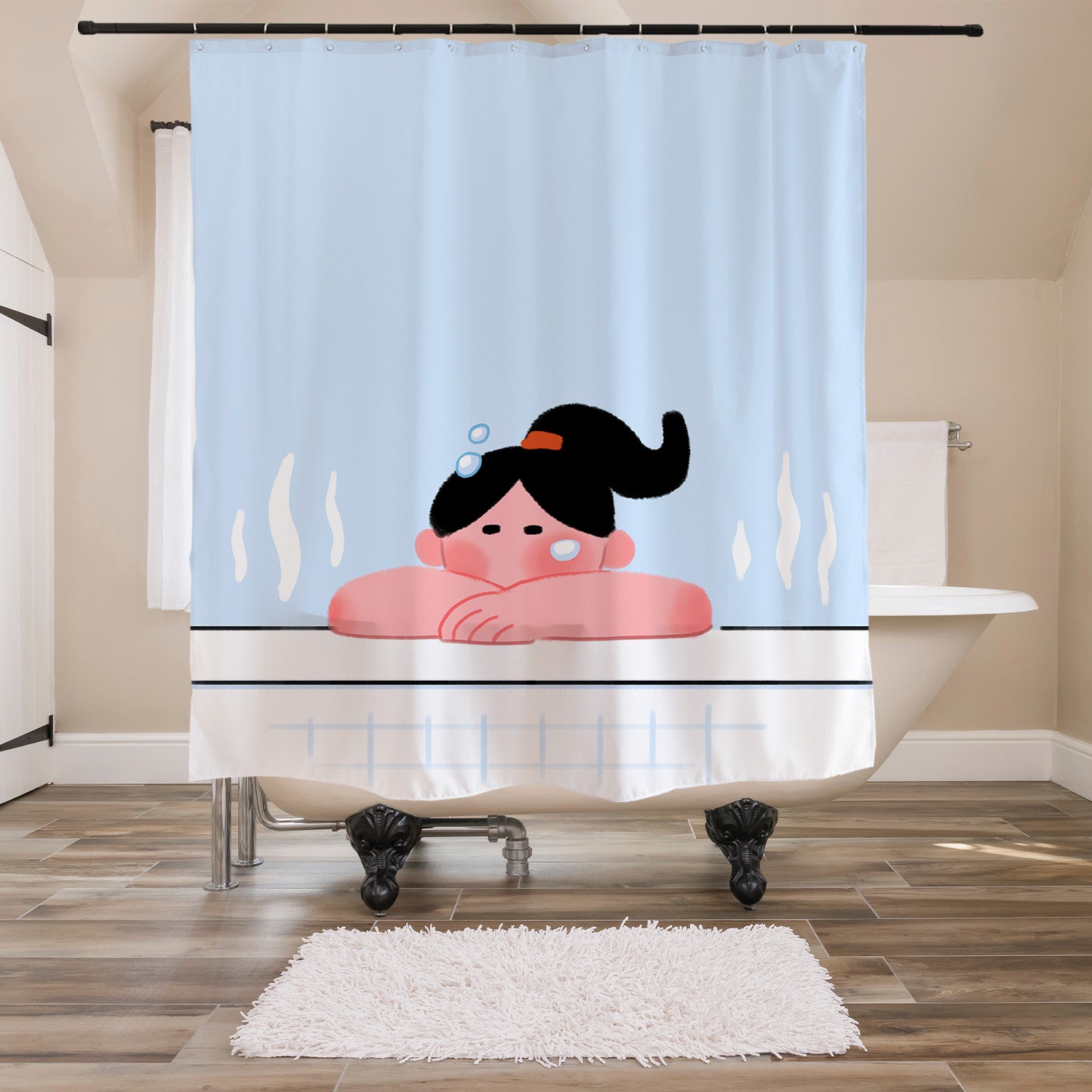 Feblilac Take a Bath Girl Shower Curtain with Hooks