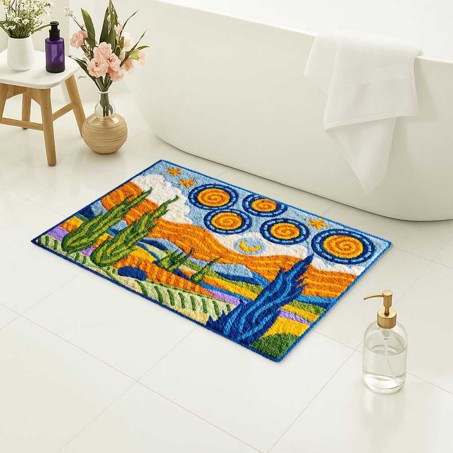 Feblilac Van Gogh Wheatfield Inspired Tufted Bath Mat, Soft Non-Slip Artistic Rug - view 4