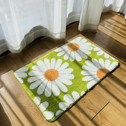 Feblilac Green Bath Mat Set, Flower Floral Bathroom Rug Set, Toilet Cover Mat - view 3