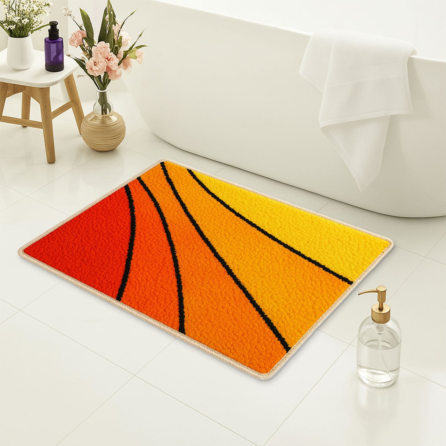 Feblilac Lovely Abstract Sunset Geometric Tufted Bath Mat