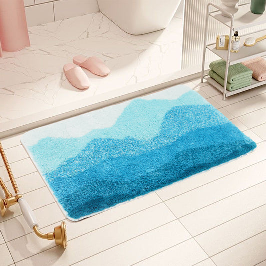Feblilac Blue Gradient Mountain Tufted Bath Mat