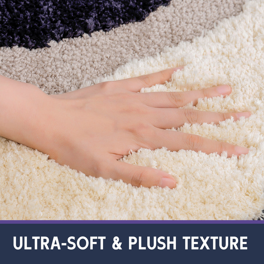 Feblilac Bold Lines Curves, Black, White and Gray Tufted Bath Mat - view 3
