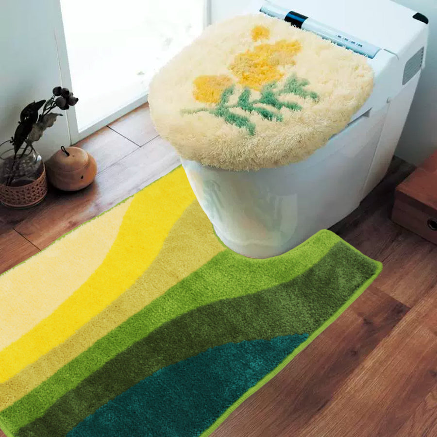 Feblilac Yellow Green Wave Tufted Bathroom Mat Toilet U-Shaped Floor Mat - view 2