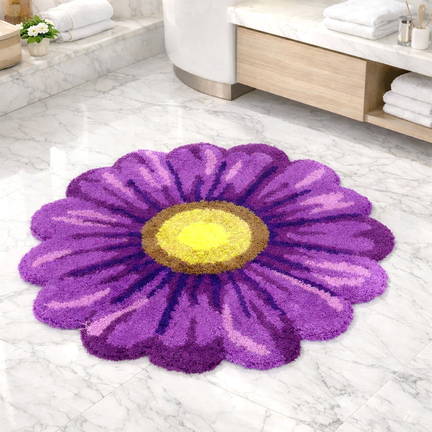 Feblilac Purple Flowers Tufted Bath Mat