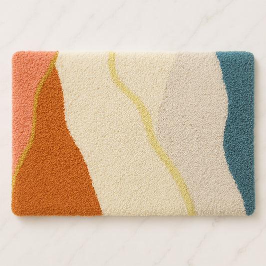 Feblilac Abstract Wavy Color Block Pattern Tufted Bath Mat