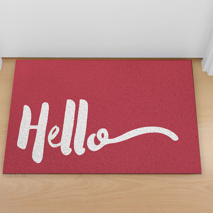 Feblilac Red Background Hello PVC Coil Door Mat