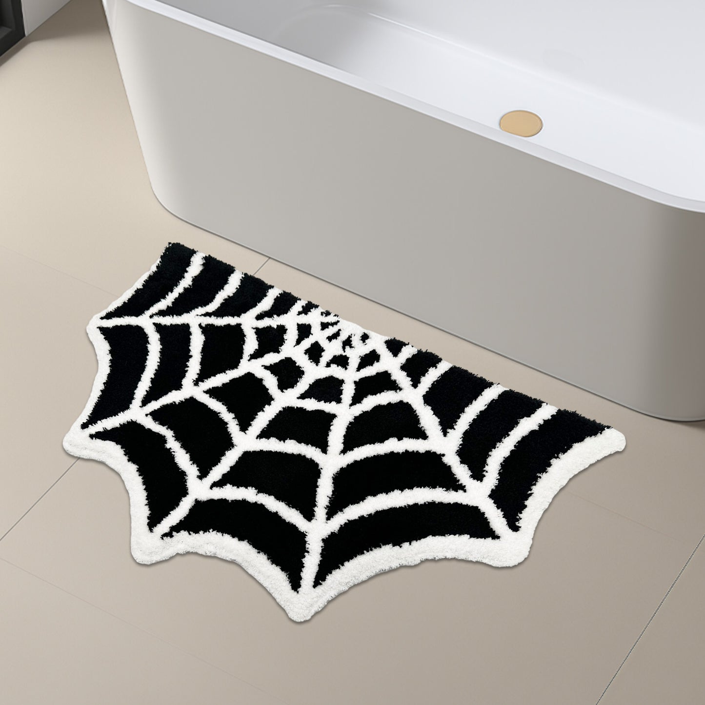 Feblilac Black Spider Web Halloween Tufted Bath Mat