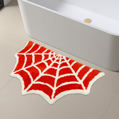 Feblilac Orange Spider Web Halloween Tufted Bath Mat